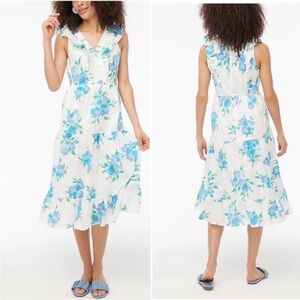 NWT J. CREW Factory Floral Tiered V Neck Smocked Midi Dress 0 Cottagecore White